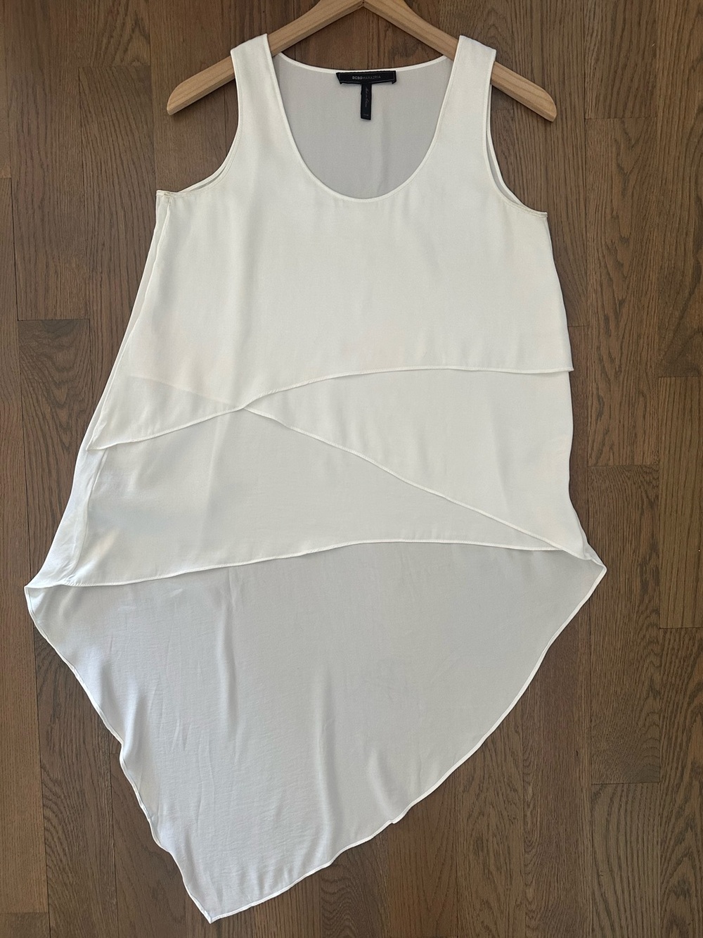 BCBGMaxAzria Karlie Sleeveless Tiered Layered Tunic Tank Blouse in White XXS